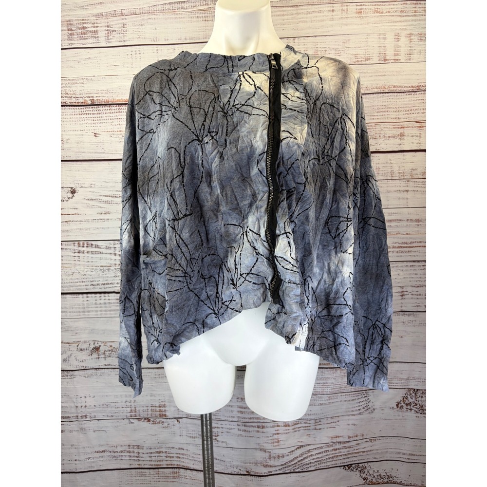 Chalet et Ceci Blue Tie Dye Embroidered Asymmetrical Zip Top NWT Size M